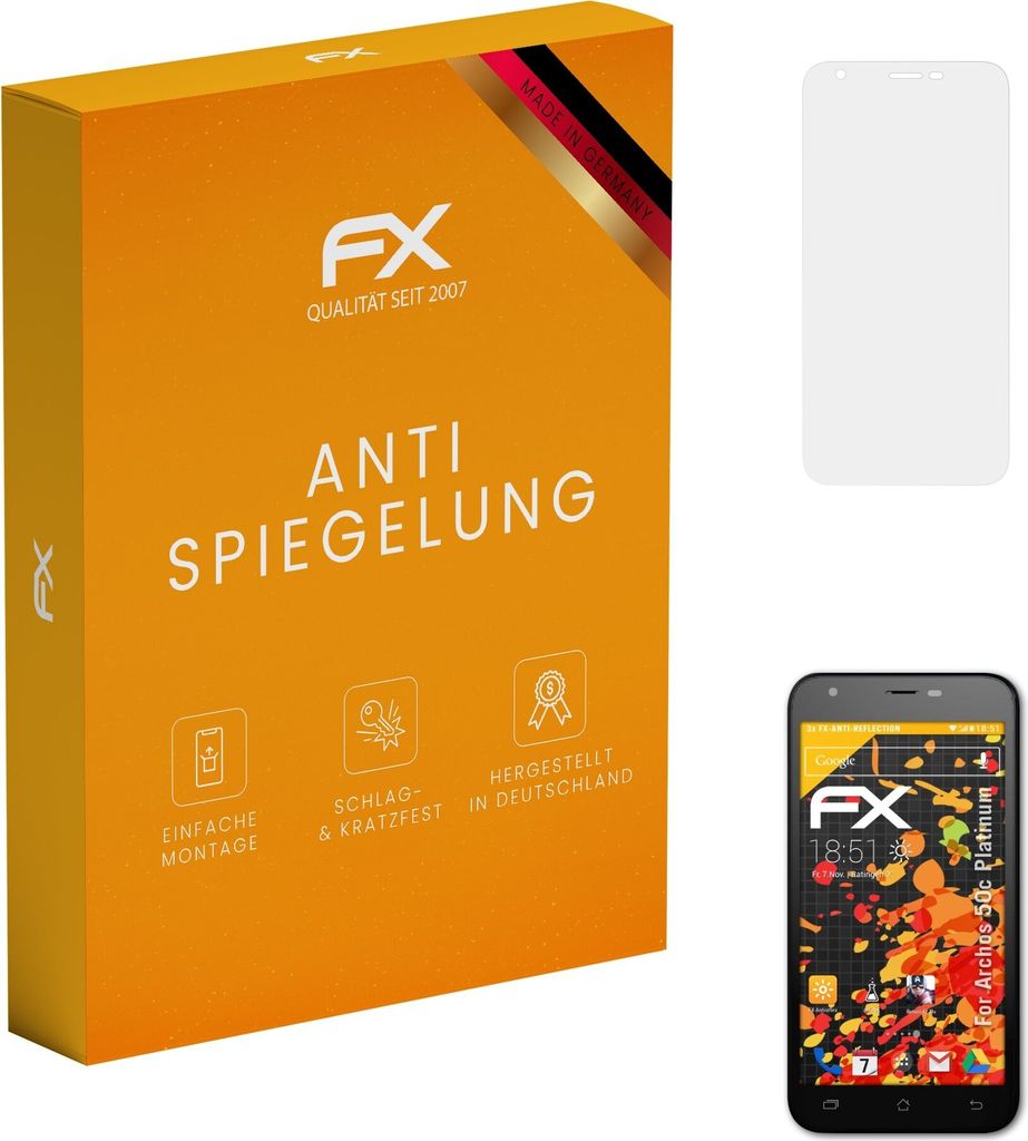 atFoliX FX-Antireflex 3x Schutzfolie kompatibel mit Archos 50c Platinum Displayfolie
