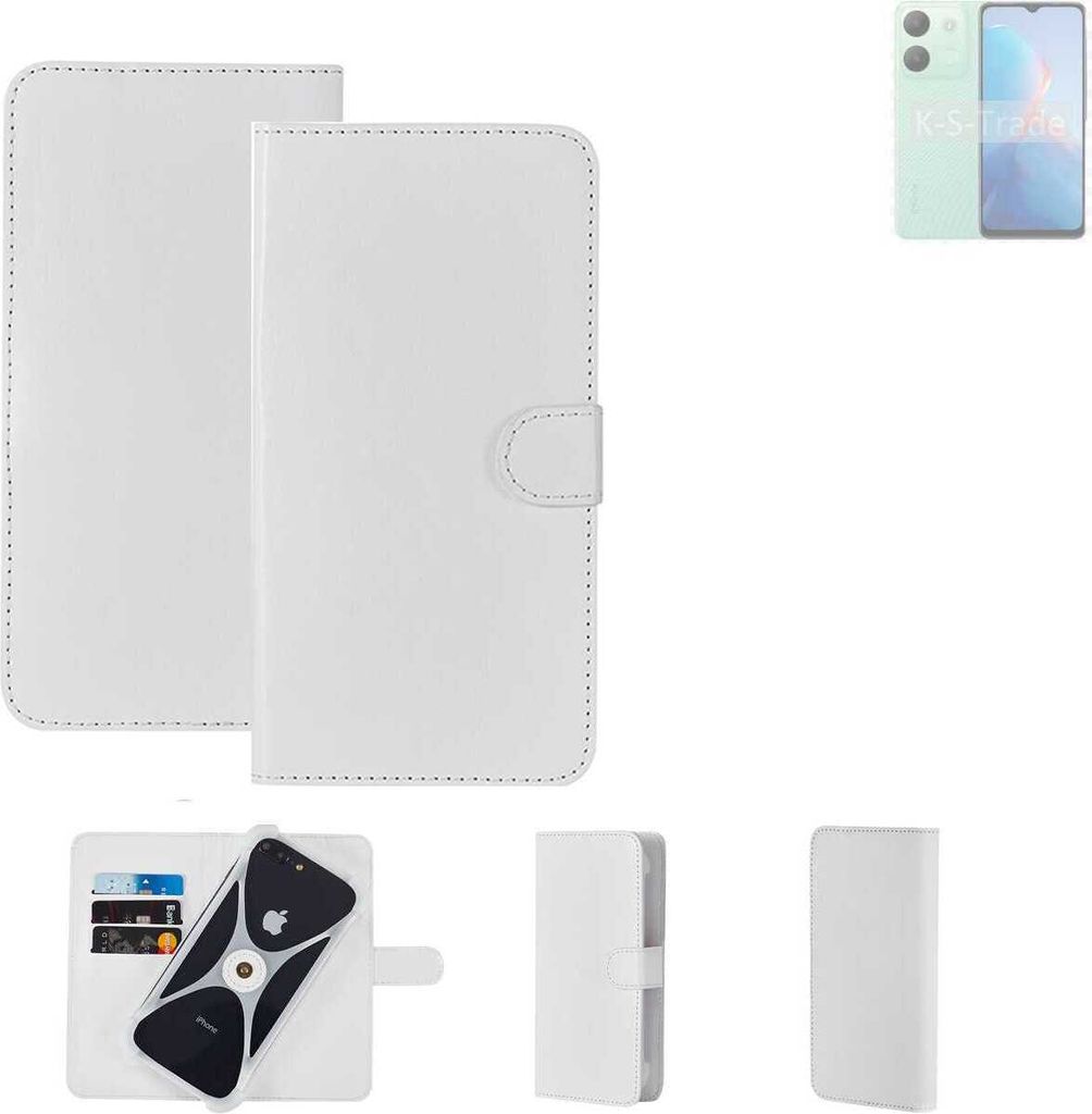 K-S-Trade Handy Hülle Schutz Hülle kompatibel mit Infinix Smart 7 (6515) Cover Case Bookstyle Bumper weiß 1x