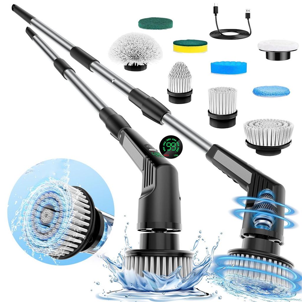 9-in-1 Multifunktionaler Elektrischer Reinigungsbürsten-Mopp,300–450 U/min,Teleskopgriff 0,7–1,2 m, wasserdicht,für Küche,Bad,Fenster,Teppic...