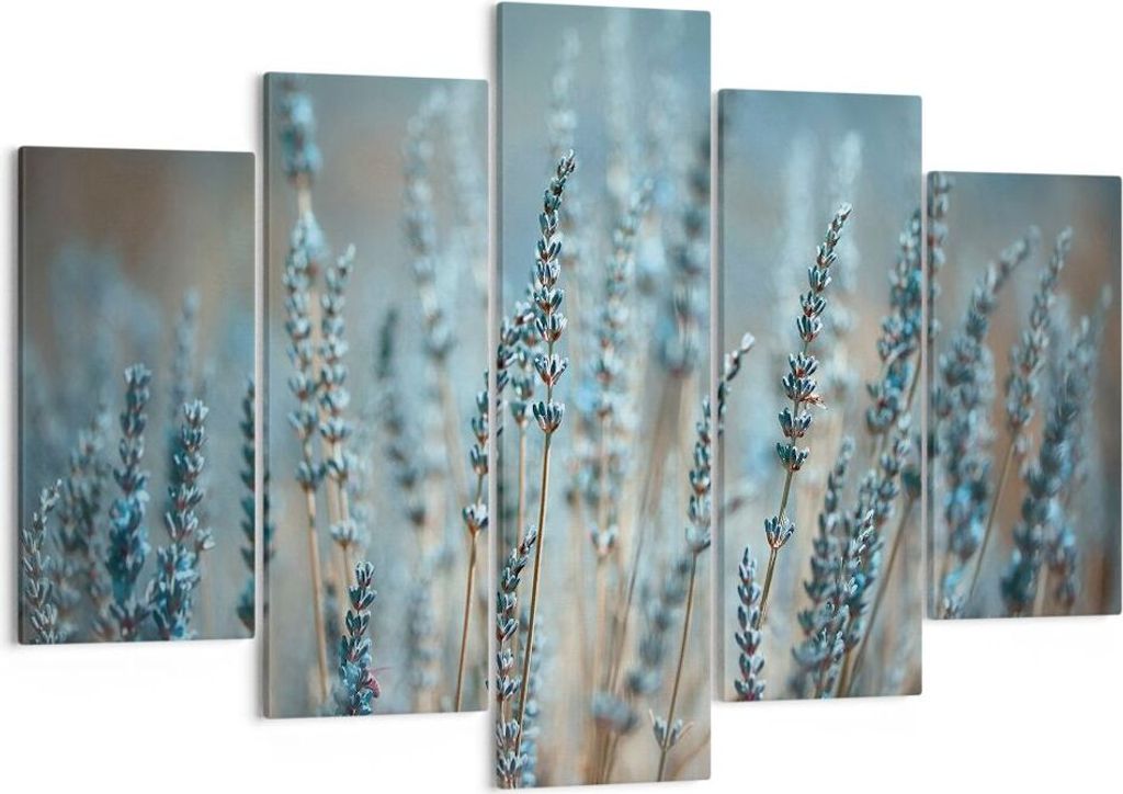 Bild auf Leinwand - Leinwandbild - 5 Teile - Lavendel Klinge Blume - 150x100cm - Wand Bild - Wanddeko - Wandbilder - Leinwanddruck - Bilder - Wandd...