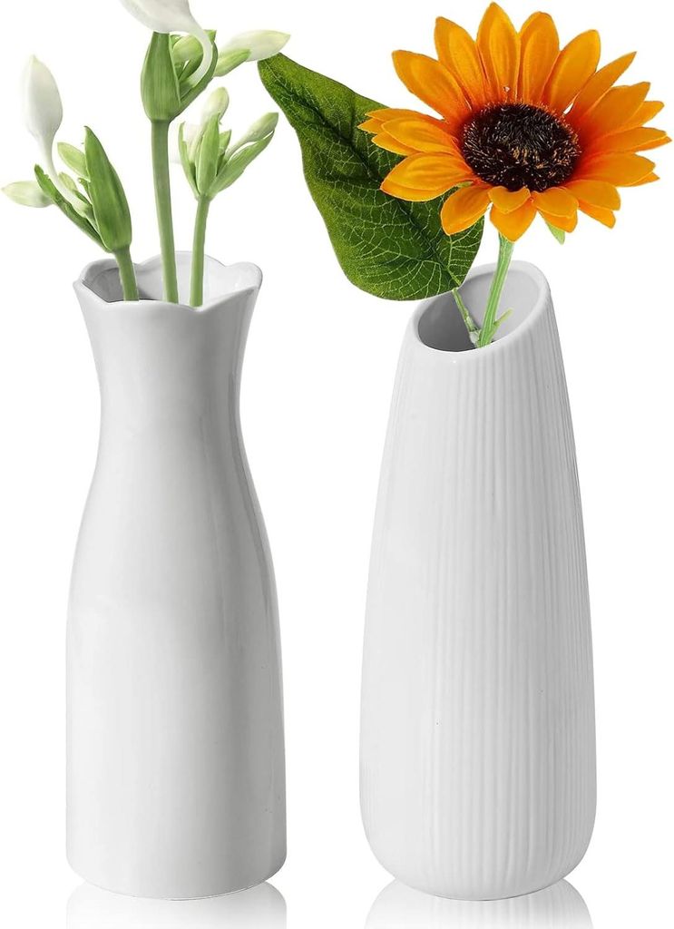 Vasen, Keramische Vasen, Vaas Porzellan, 21 cm Weiße Vase, Keramische Blumenvasen, Vasen Weiß, Vasen Set, Dekoration, Modern, Vase für Pampasgra...