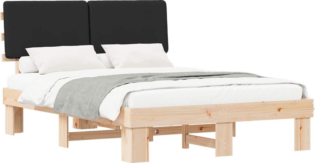 Bettgestell mit gepolstertem Kopfteil Schwarz 140 x 190 cm