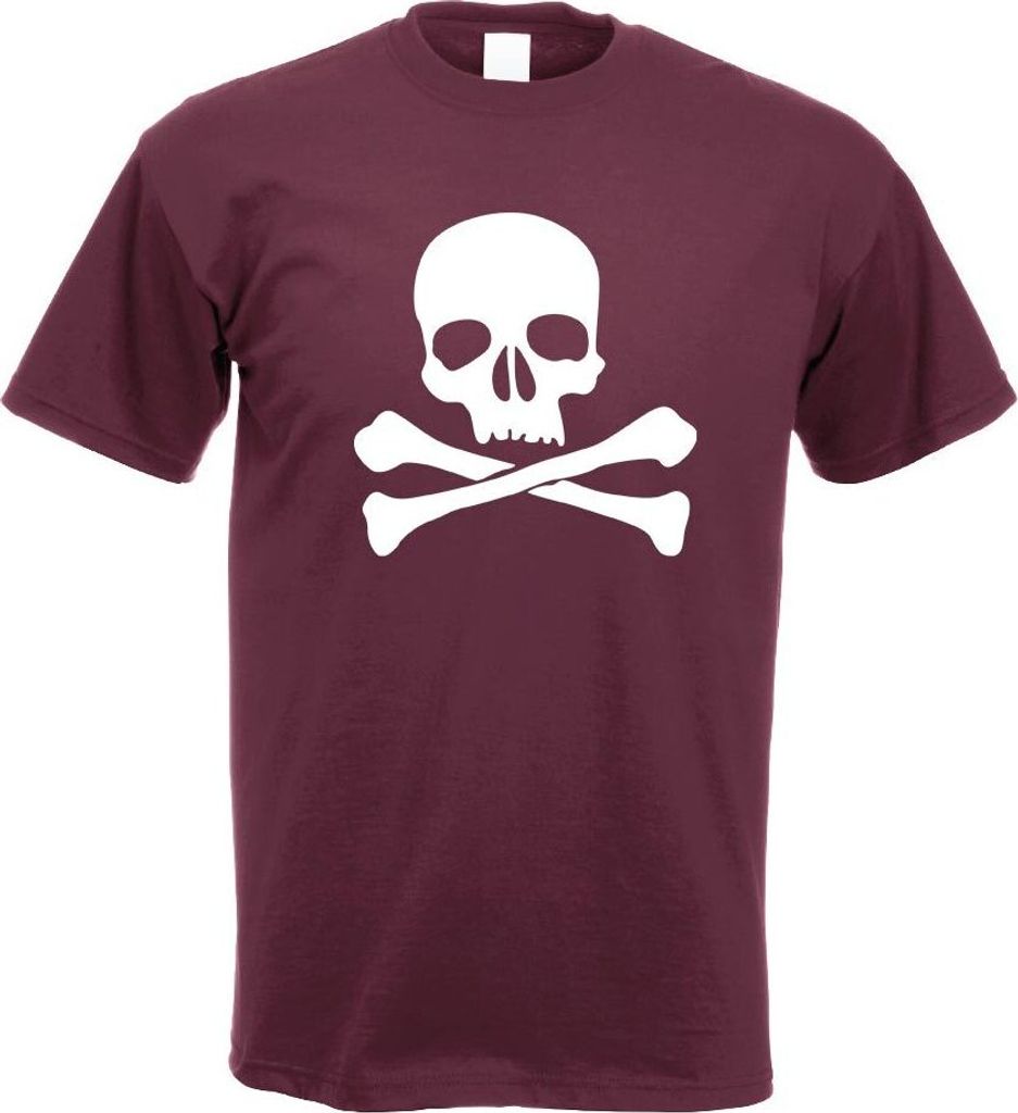 Kiwistar - T-Shirt - Burgund - Totenkopf - Todessymbol - Piraten Motiv Bedruckt Funshirt Design Print - mit Motiv Bedruckt - Funshirt Design - Spor...