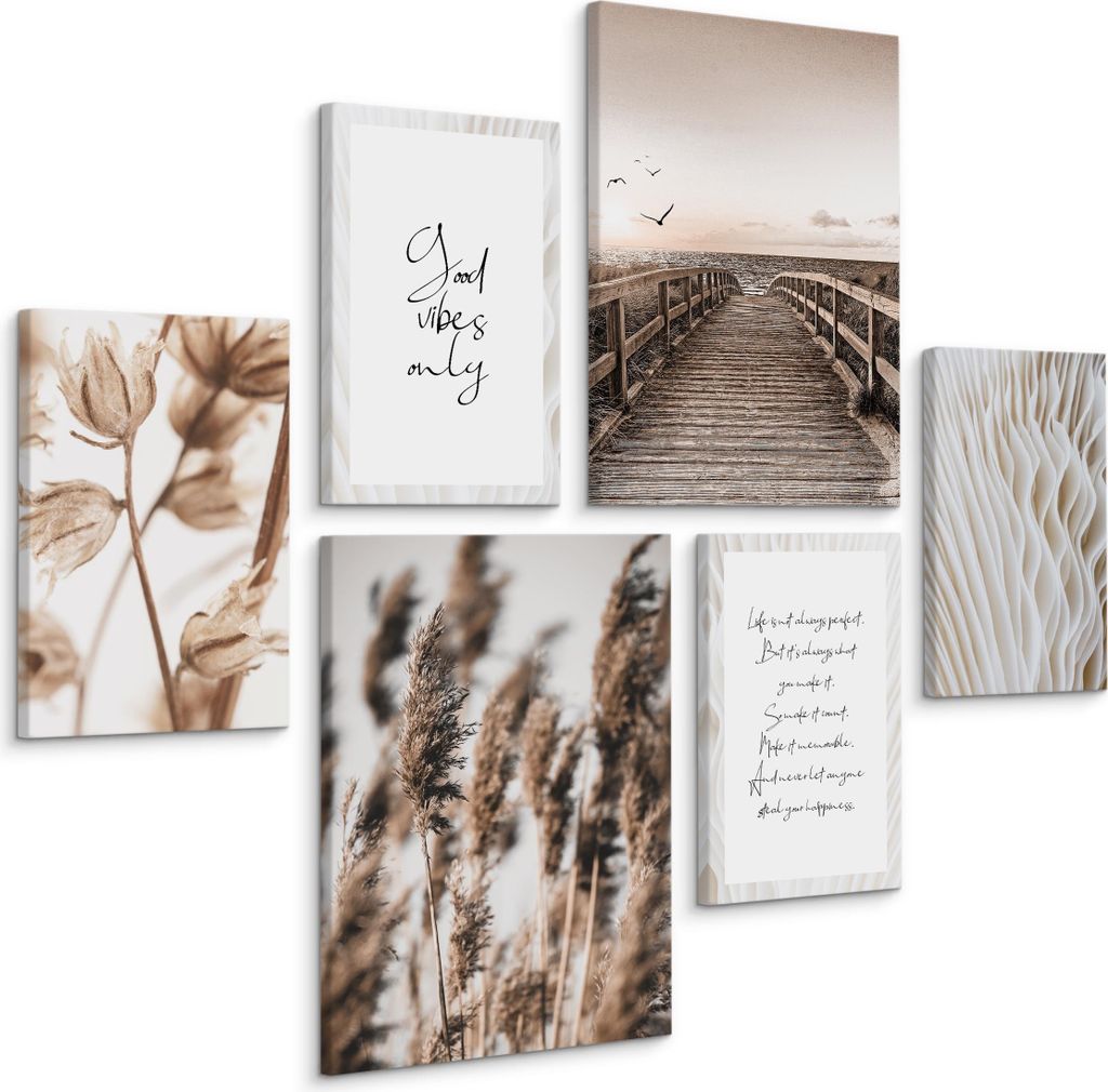 Muralo Leinwand Bilder Set 4 Bilder 20 x 30 cm mit 2 Bilder 30 x 40 cm PFLANZEN Brücke Zitaten für Wohnzimmer