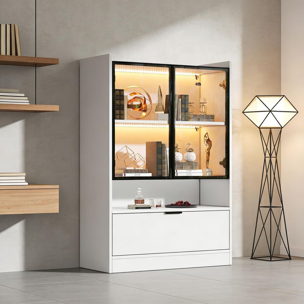 Vysoká vitrína Merax s 16barevným LED osvětlením, moderní Obrázek produktu 