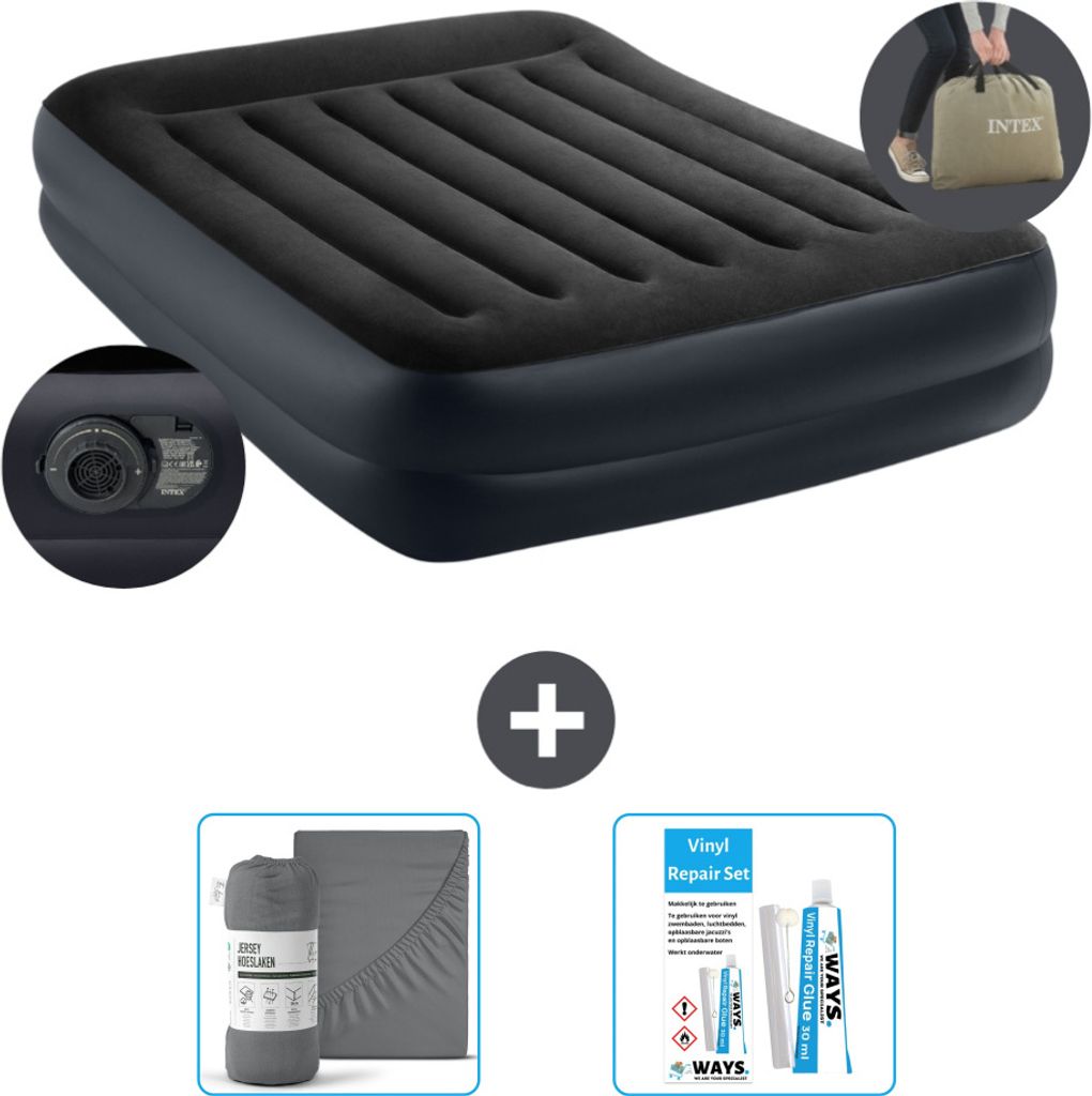 Intex Luftbett - 2 Personen - 152 x 203 x 42 cm - Blau - Inklusive Pumpe - Spannbettuch en Reperaturset