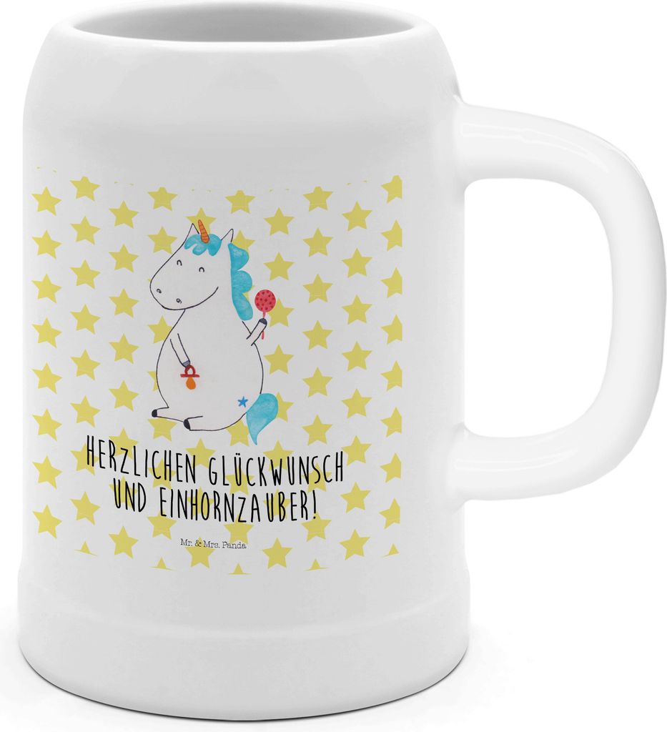 Mr. & Mrs. Panda Krug Einhorn Baby - Weiß - Geschenk, Babyglück, Bier Humpen, Trinkkrug, Seidel, Tonkrug, Einhörner, Deko, Geburt, Geburtstag