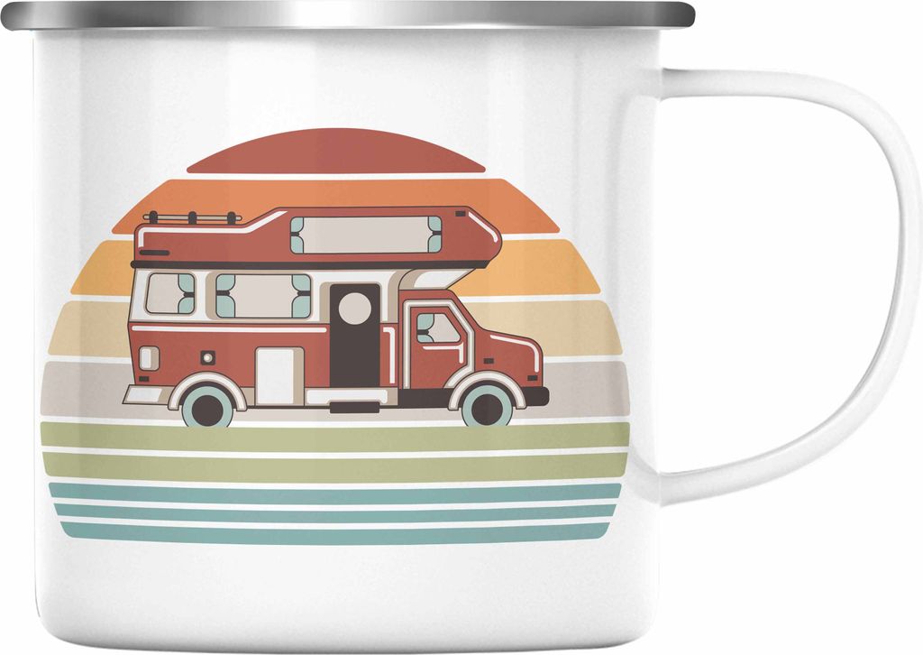 Trendation - Wohnwagen Camper Emaille Tasse Geschenke Wohnmobil für Männer Campingwagen Geschenkidee Zubehör Camping Opa Oma Rentner Lustig Graf...