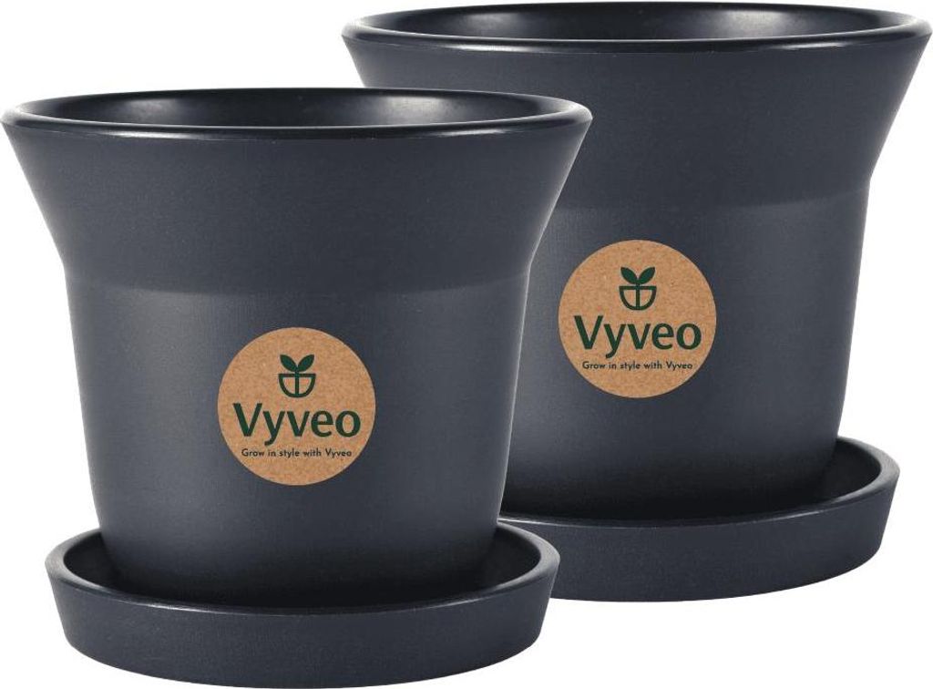 Vyveo - Blumentopf Aalta mit Untersetzer - 2er-Set - Schwarz - 15x13