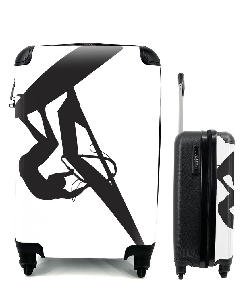 MuchoWow Koffer Handgepäck Trolley Rollkoffer Kleine Reisekoffer mit 4 Rollen - Eine Illustration der Silhouette eines Windsurfers - Cabin Size ...