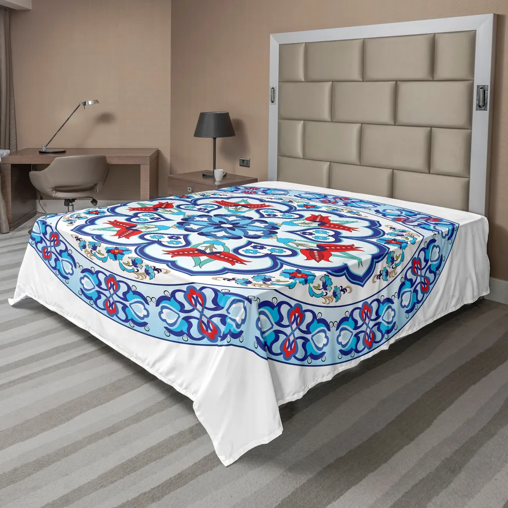 Drap de dessus décoratif pour lit king size motif tulipes 260x228