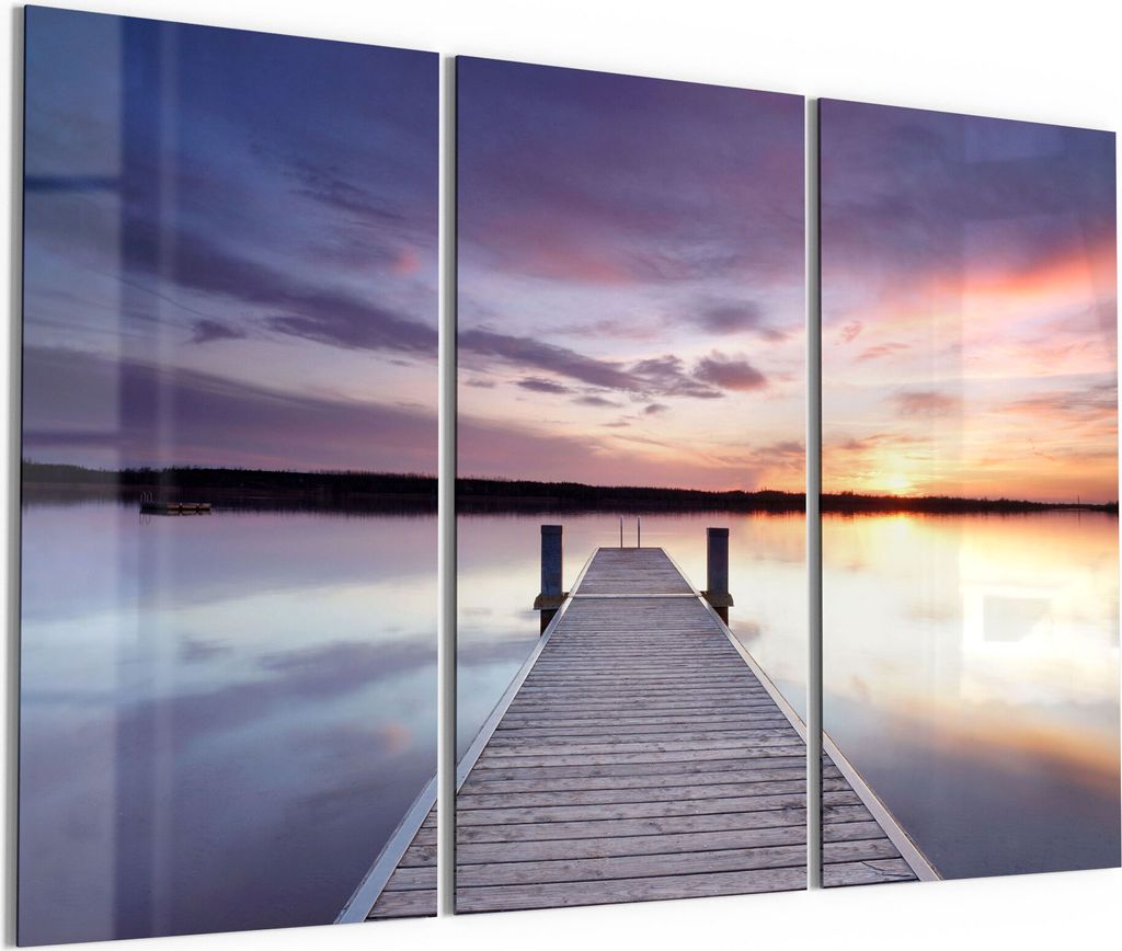 DEQORI Glasbild Echtglas 3x50x100 cm 'Verlassener Holzsteg' Wandbilder XXL groß
