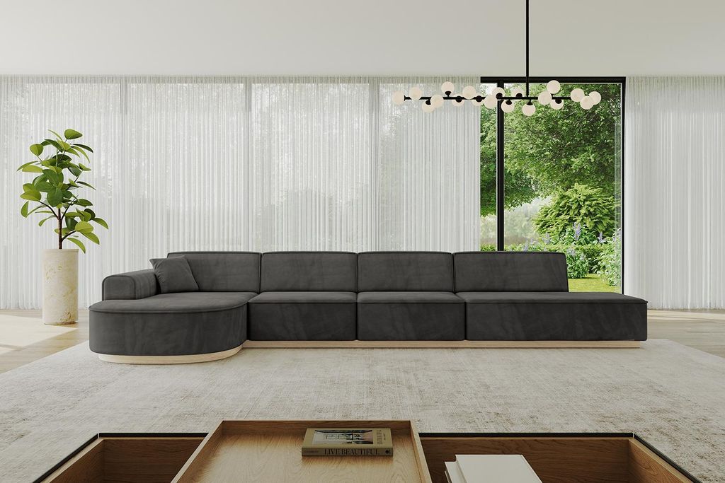 ALTDECOR Ecksofa in L-Form ARRIO-L3 - 413x171x83 cm Dunkelgrau - Corner Sofa Bett Eckcouch Couch Wohnlandschaft Cauchsofa
