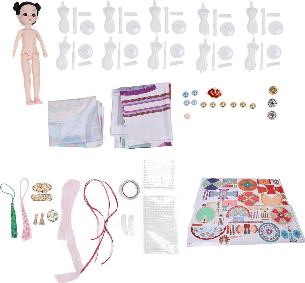 Chinese Hanfu Designer Kit 10 Mannequins 30cm Doll No Sewing Chinese Traditional Costume Hanfu Dress Arts and Crafts Kit
