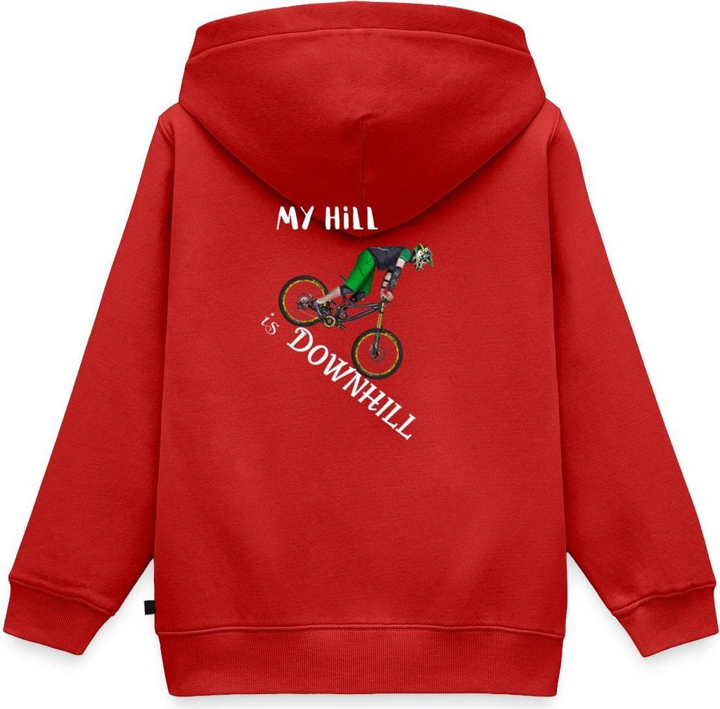 Spreadshirt My Hill Is Downhill Mountainbike Kinder Premium Hoodie, 98/104 (2 Jahre), Rot