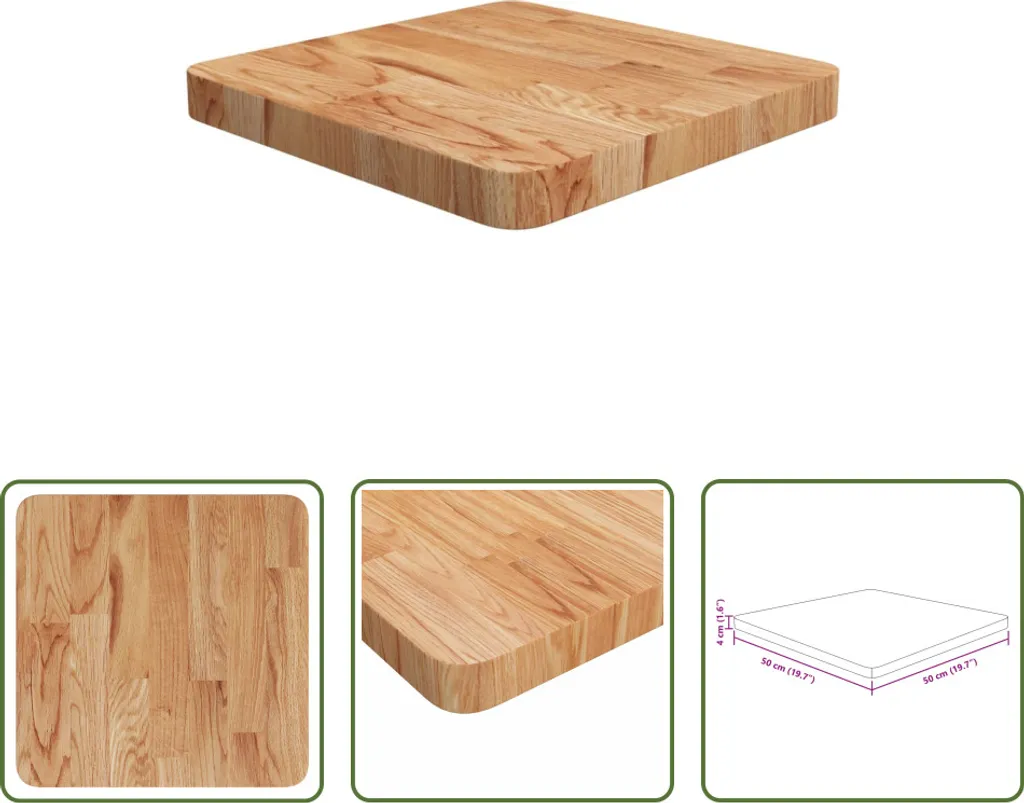 The Living Store Piano del tavolo quadrato marrone chiaro 40x40x4cm in rovere trattato