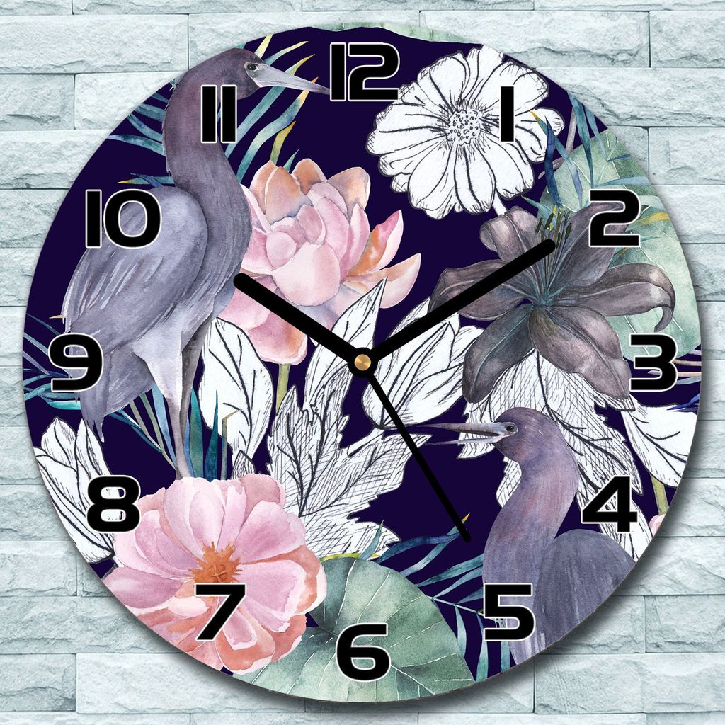 Wanduhr aus Glas Rund fi 30 Blumen Farbenfroh Quarz Deko Schlafzimmer Büro