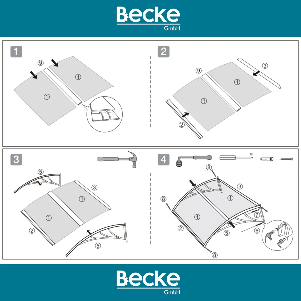 Marquise d'accueil 150x80 polycarbonate brun pour balcon et devanture - 11
