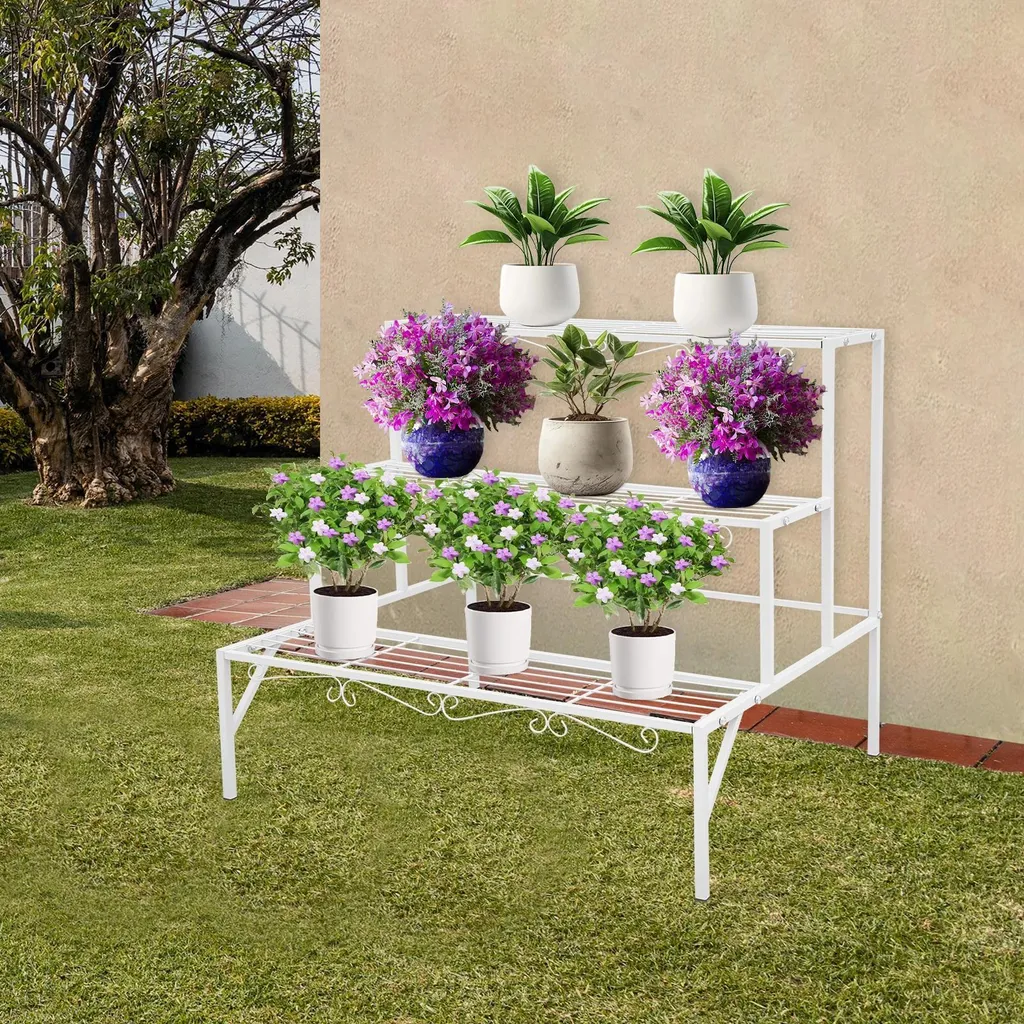Support de plantes vertical blanc 3 niveaux pour optimiser petit espace - 2
