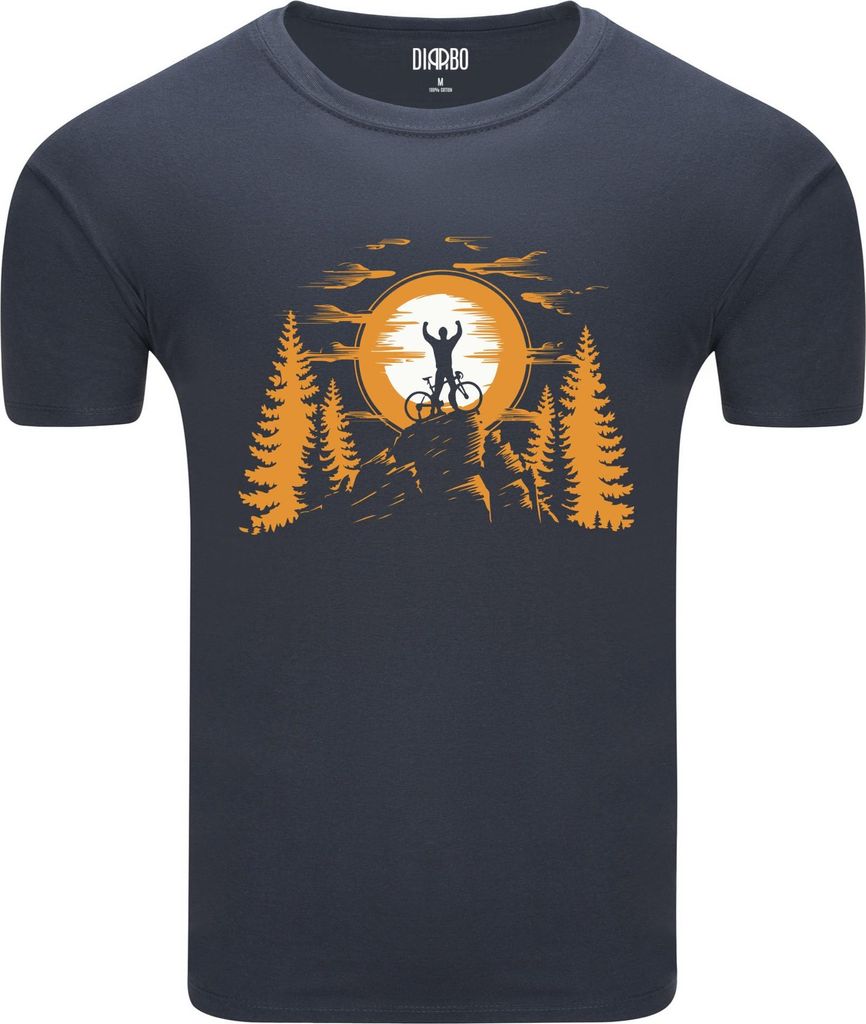 Diarbo Herren T-Shirt mit Naturliebhaber Druck Radfahrer auf dem Gipfel Dunkelgrau Gr.XXL