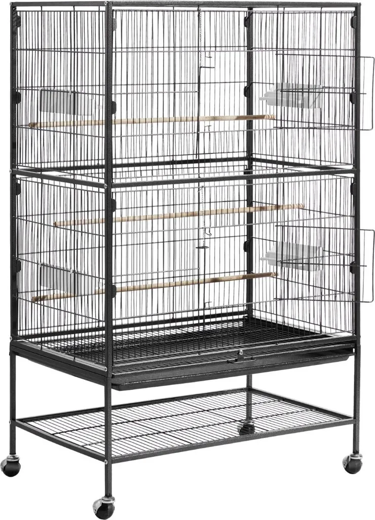 Grande cage oiseaux facile à nettoyer, structure fer forgé anti-évasion