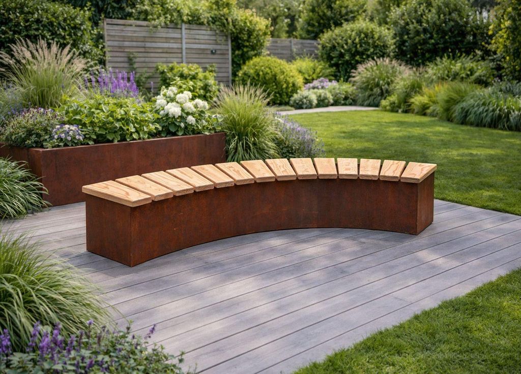Badeko Sitzbank „Modell Karlsruhe“ 200 cm in Edelrostoptik Produktbild 