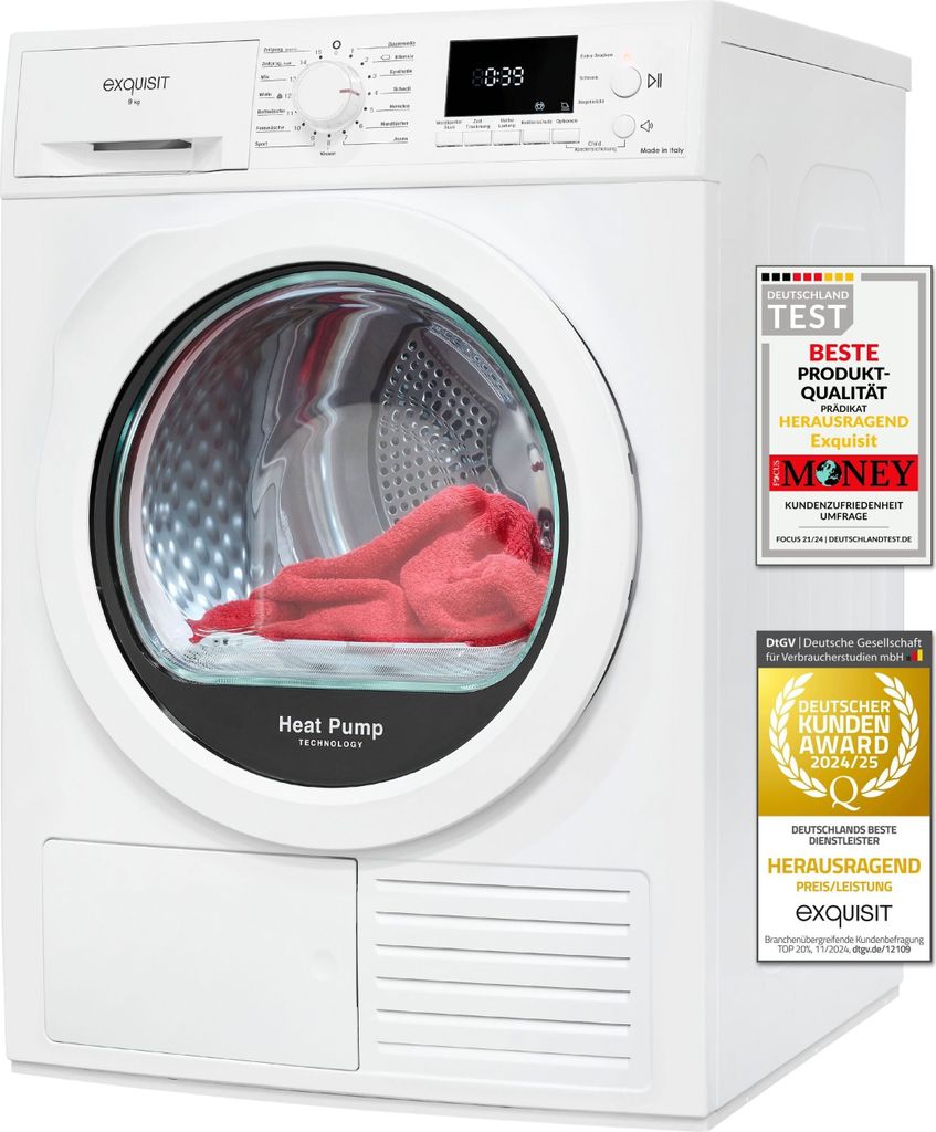 Exquisit Wärmepumpentrockner TWP903-410 weiss | 9 kg Produktbild 