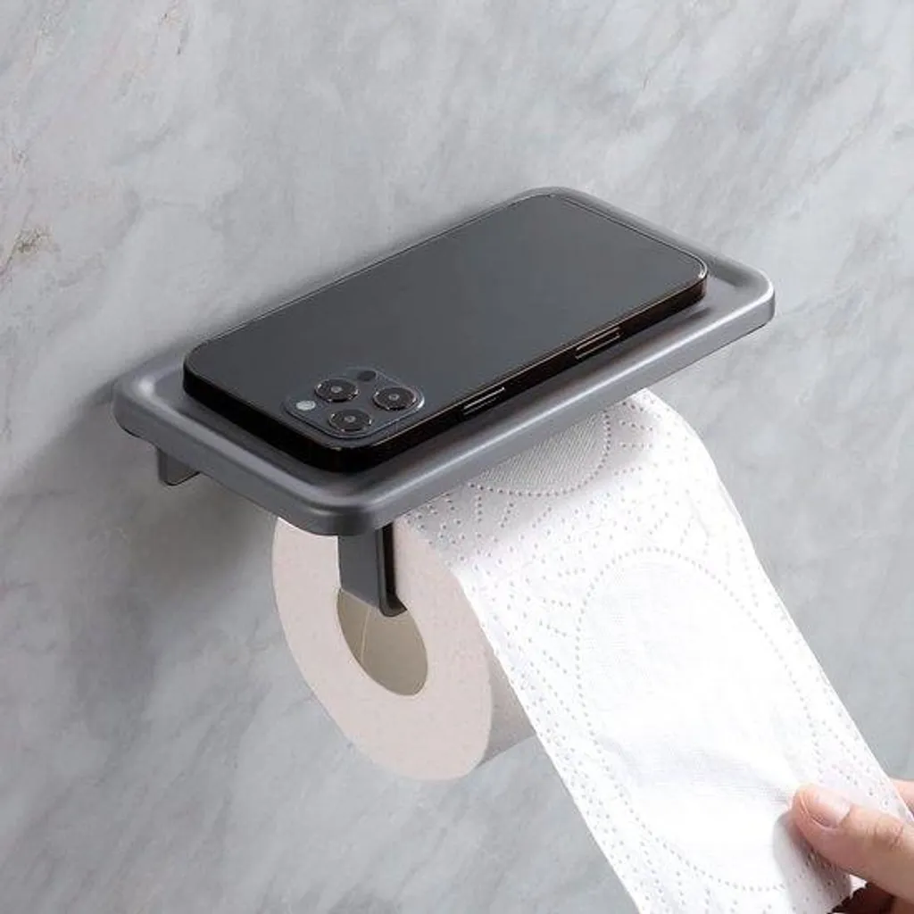 Support papier toilette aluminium gris pour éviter de trouer vos murs