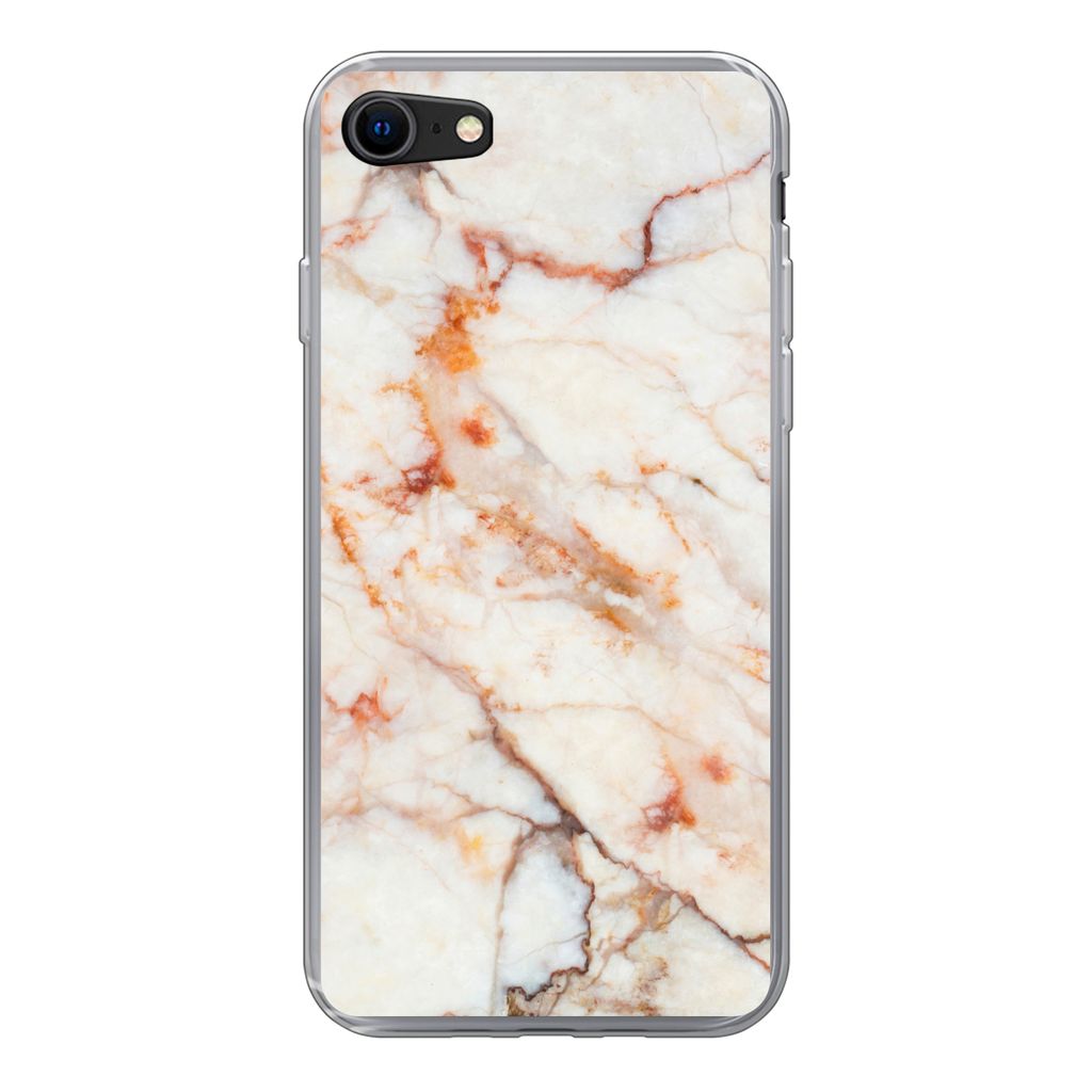 MuchoWow Handyhülle Schutzhülle Hülle für iPhone SE 2022 Marmor - Orange - Stein Silikon Softcase Handy Hülle - Schutzhülle