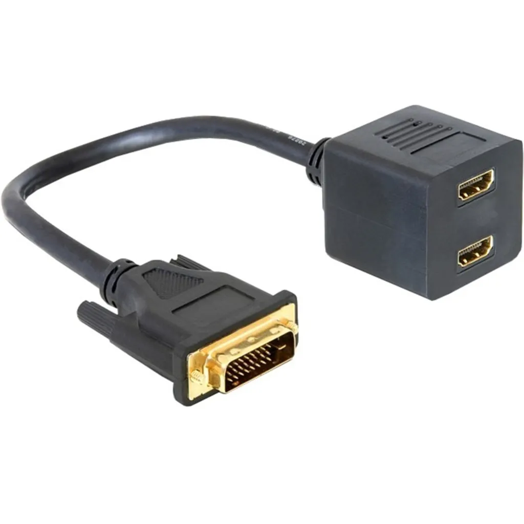 Adaptateur Delock DVI-D 24+1 vers 2x HDMI Femelle répartiteur noir 20cm