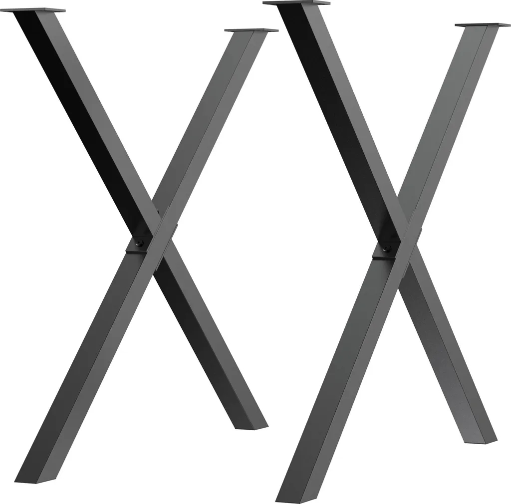 Fortuna Lai 2 Pieds de Table en X Acier Noir 72cm pour Bureau et Salon