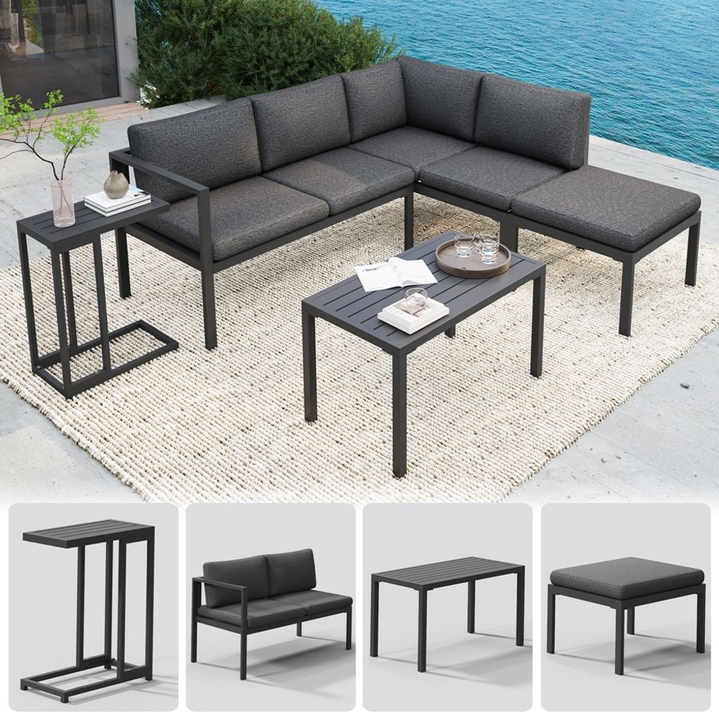 Salon en aluminium - Canapé d'angle avec table d'appoint, Image du produit 