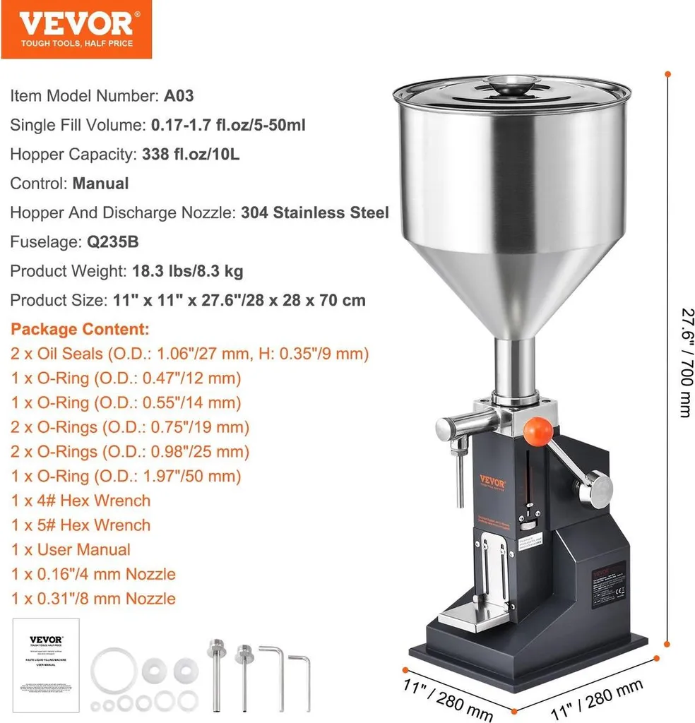 Doseuse liquide inox réglable 5-50ml avec trémie haute performance - 7