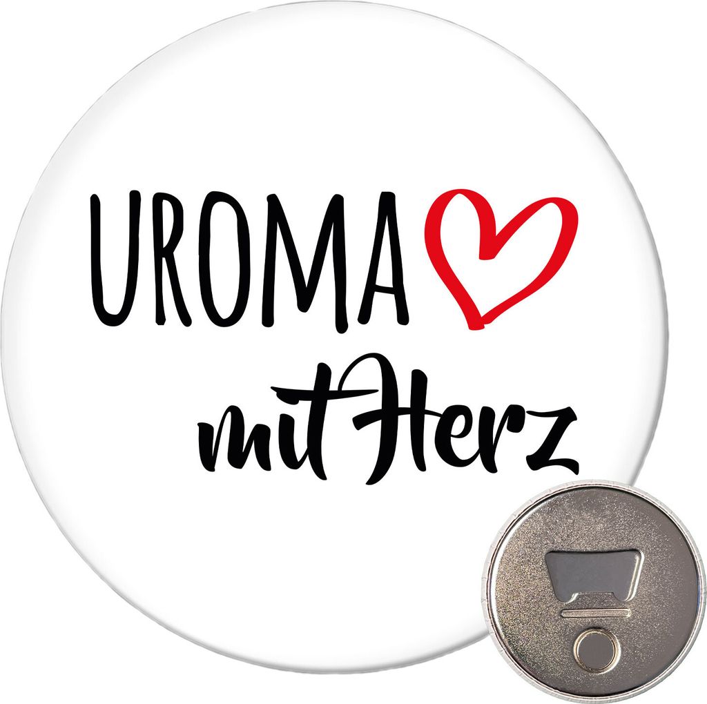 Huuraa Magnet Uroma mit Herz 59mm Kühlschrankmagnet rund Flaschenöffner Geschenkidee