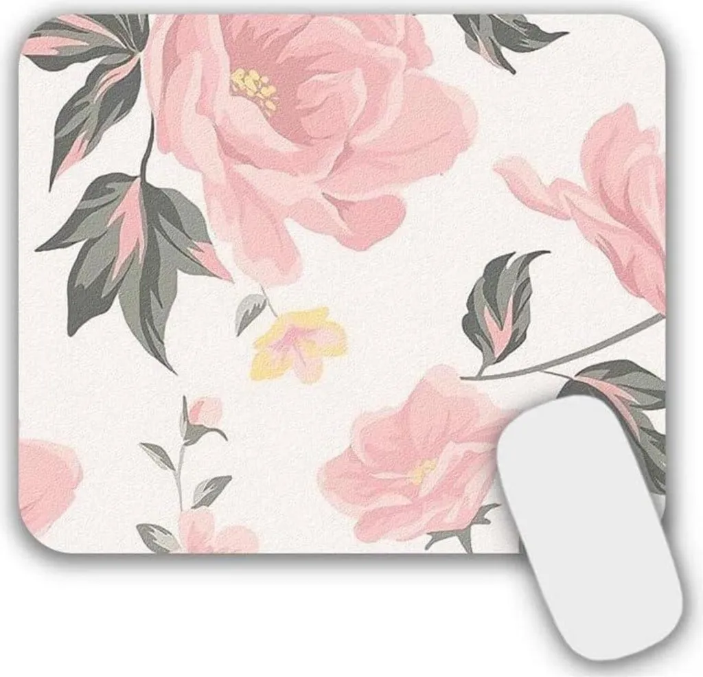 Tapis de souris rose fleuri : anti-glisse et lavable 24x20 cm