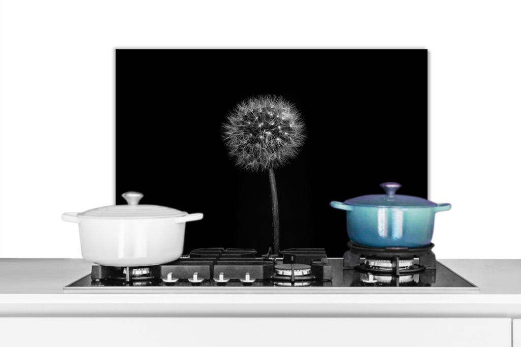 KitchenYeah Spritzschutz Küche - Küchenrückwand - Wandschutz für Herd und Spüle - Löwenzahn - Schwarz - Floral - Botanisch 60x40 - Alu-Dibo...