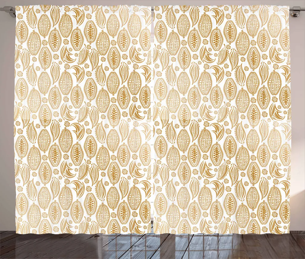 ABAKUHAUS Tenda rustica color cacao, sfondo tinta unita con chicchi di cacao, tenda universale per soggiorno con passanti e ganci, 280 x 225 cm, bianco caffè chiaro