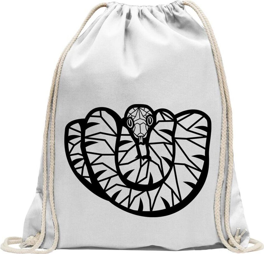 Kiwistar - Turnbeutel - weiss - Polygon Schlange Boa Tier Art - Fun Rucksack Sport Beutel Gymsack Baumwolle mit Ziehgurt