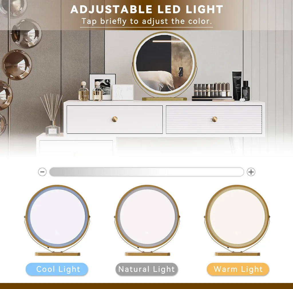 MODFU Coiffeuse Moderne avec Miroir Lumineux LED et Rangement Extensible