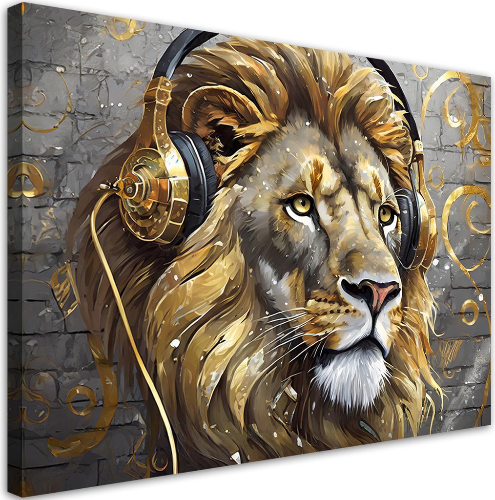 Leinwandbild Muzyka Lew Zwierzęta 100x70 Feeby Gold bild für die wand bereit zum aufhängen