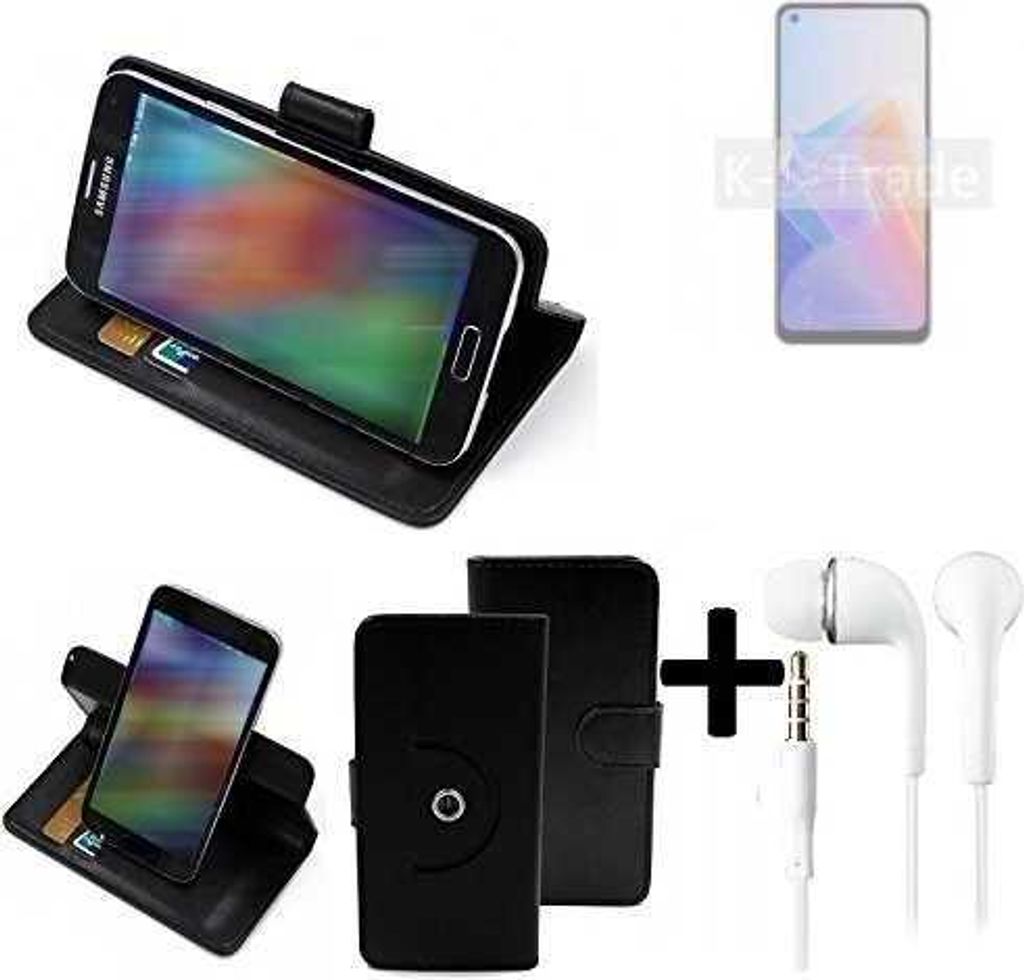 K-S-Trade Handy Hülle Schutz Hülle + Kopfhörer kompatibel mit Oppo A96 5G Handyhülle Flipcase Smartphone Cover Handy Schutz Tasche Walletcase