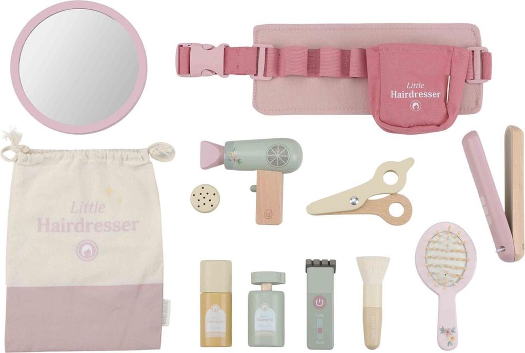 Little Dutch Umfangreiches Friseurset aus Holz mit Haartrockner, Schere & Tasche