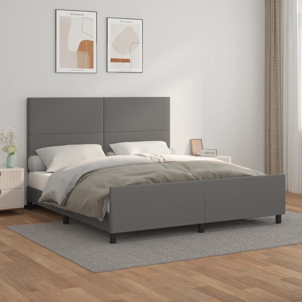 The Living Store Bettgestell mit Kopfteil Grau 160x200 cm Kunstleder