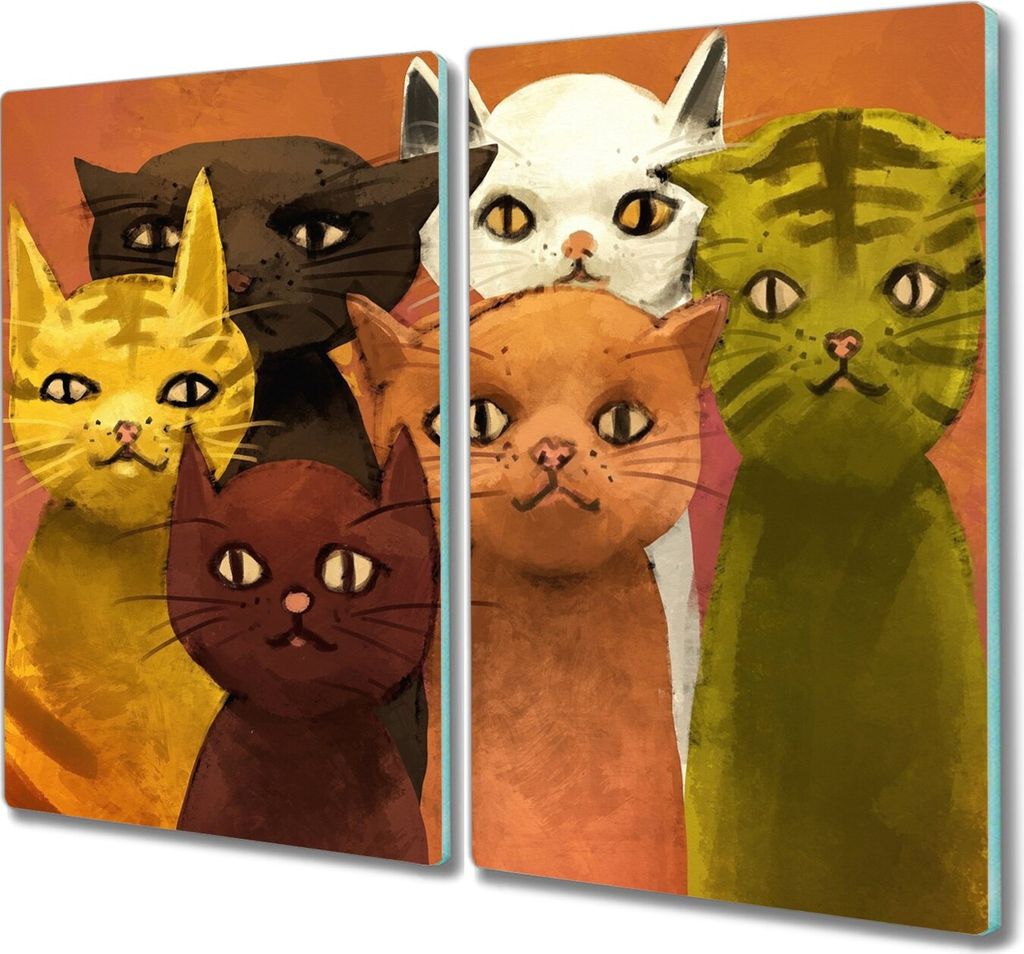 Coloray Schneidebrett Herdabdeckplatte 2x30x52 cm Kochplattenabdeckung Hackbrett Küchenbrett - Tiere Katzen