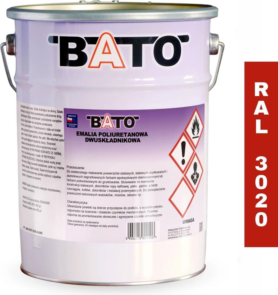 ZWEIKOMPONENTEN-POLYURETHAN-EMALIE ROT RAL 3020 A 12,5 L (10,5 L Farbe + 2 L Härter)