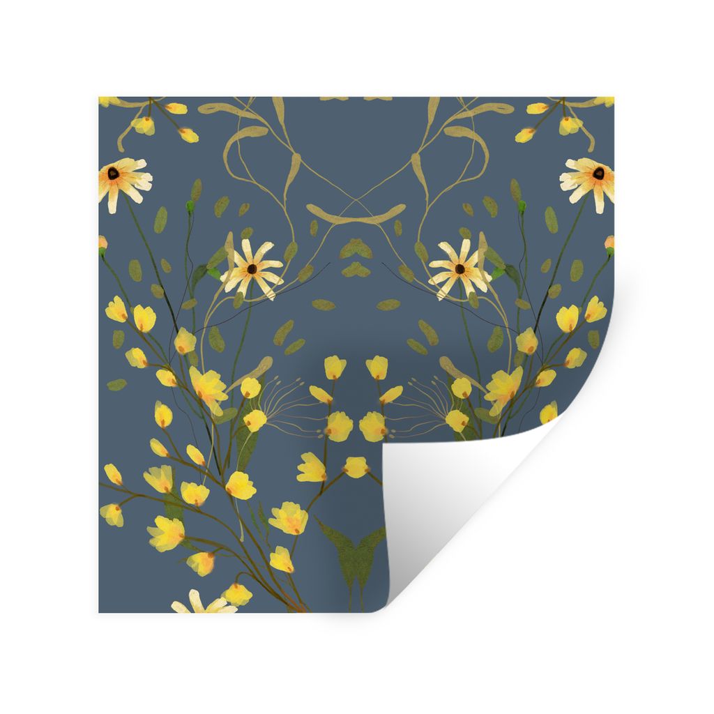 MuchoWow Wandtattoo Wandsticker Wandaufkleber Grau - Pastell - Blau - Blumen 50x50 cm Selbstklebend und Repositionierbar - Selbstklebend - Fotota...