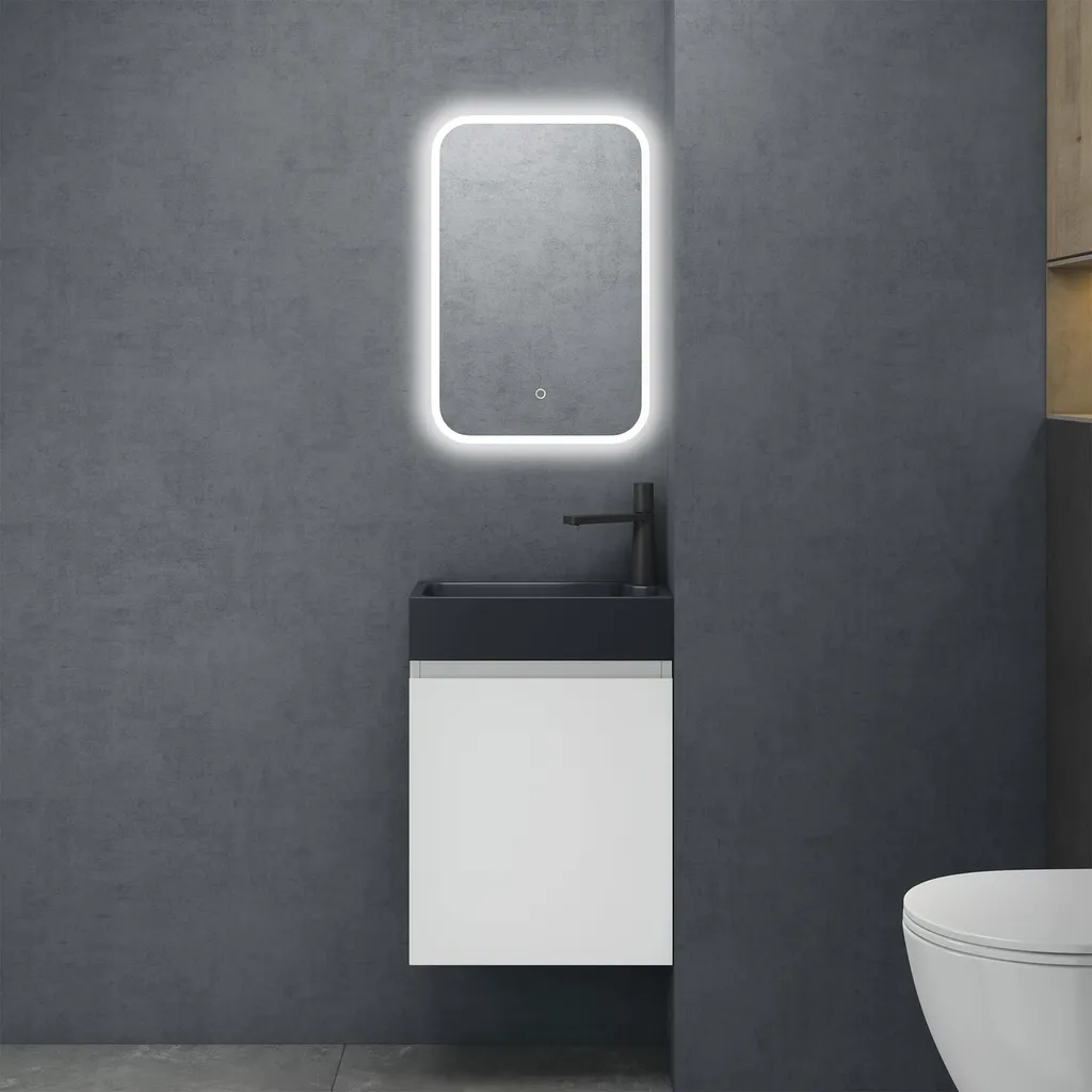 Aménagement Petit Espace : Meuble Vasque 46cm Suspendu et Miroir LED