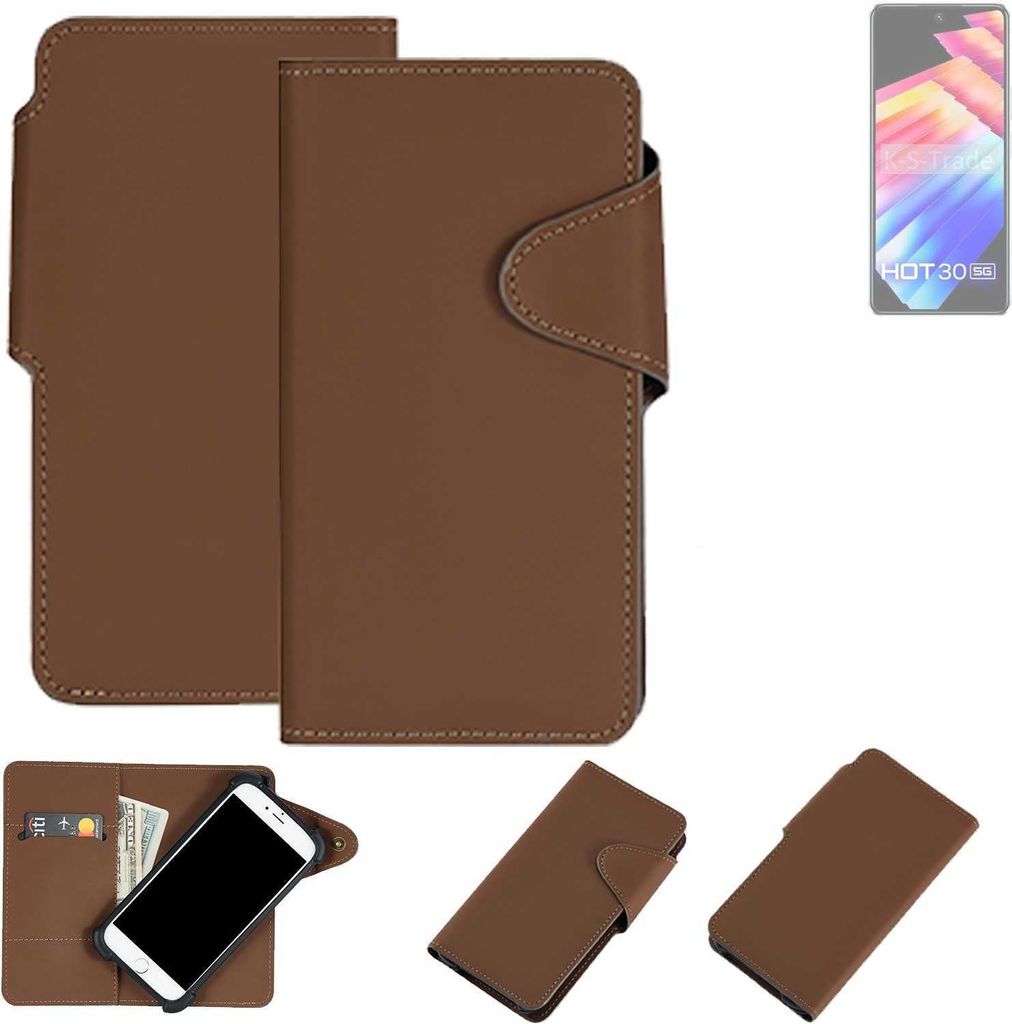 K-S-Trade Schutzhülle Klapphülle Kunstleder kompatibel mit Infinix Hot 30 5g braun Handy Hülle Wallet Case