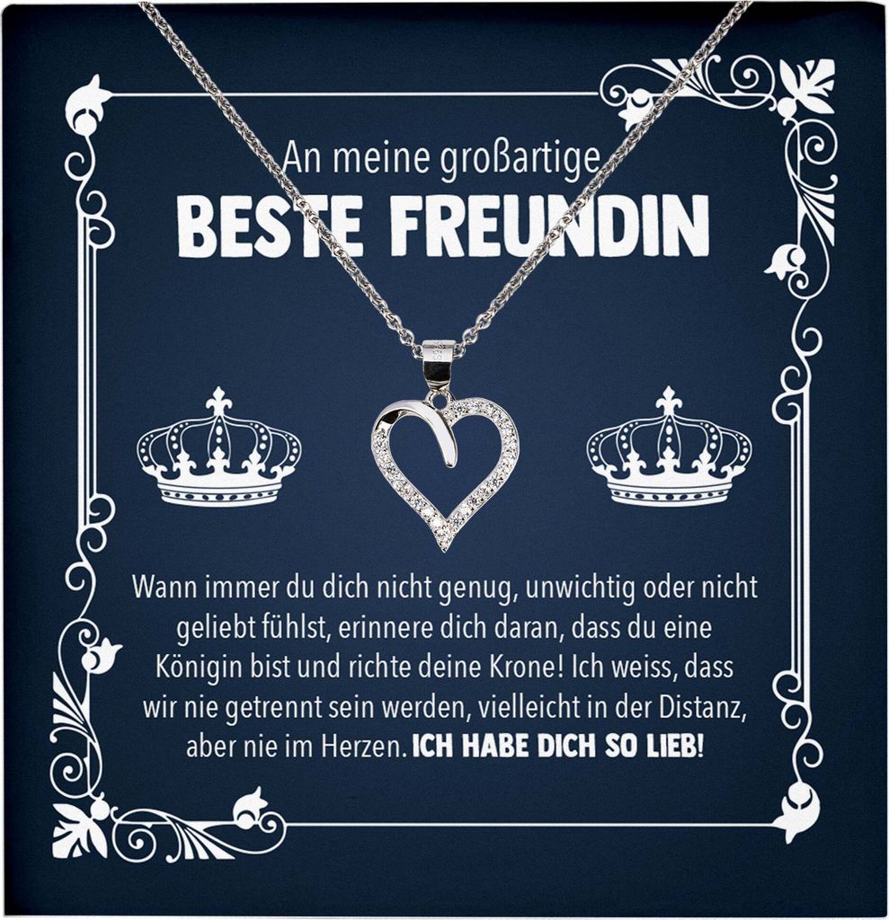 22Feels Königin Freundschaftkette Beste Freundin Geschenk Frauen Collier Herz Anhaenger mit Karte Mädchen Damen Mädchen Geburtstag Bestie BFF (D...