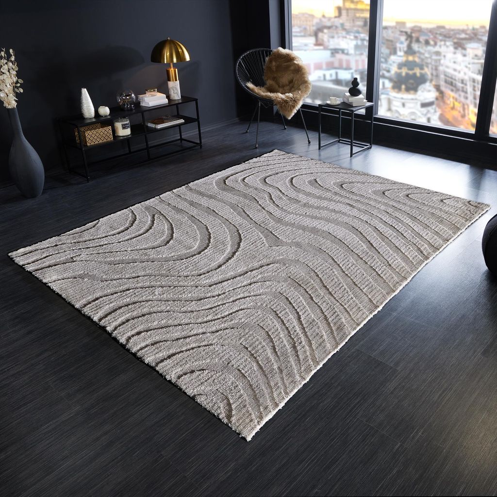Design Teppich WAVE 240x170cm grau 3D-Effekt